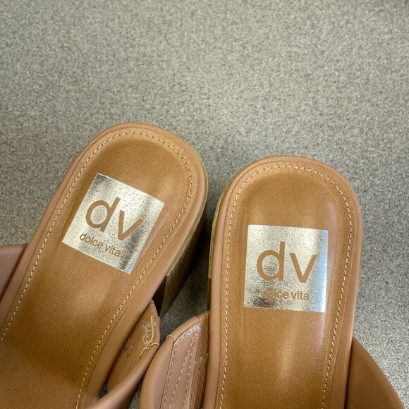 NEW Dolce Vita Sharona Women's Size 8 Block Heel Slide Sandals Tan - Picture 3 of 7